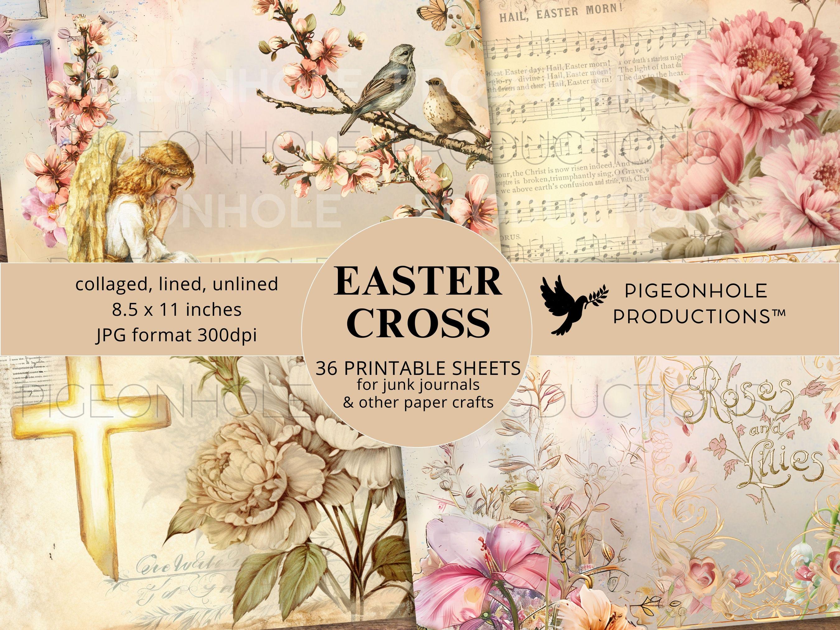 Easter Cross Junk Journal Kit Pages & Papers, PRINTABLE, 36 Collaged ...