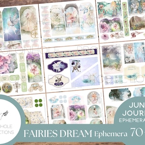 Dziennik Fairies Dream Junk — EPHEMERA — DO DRUKU — ponad 70 ładnych metek, zakładek, kieszonek, kopert, drobiazgowych cięć, naklejek, biletów, etykiet i nie tylko