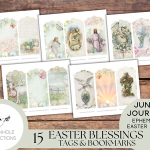 Peut inclure: Quinze étiquettes et signets d'Easter imprimables avec des illustrations vintage d'anges, d'agneaux, de colombes, de croix et de salutations de Pâques. Ces étiquettes et signets imprimables sont parfaits pour ajouter une touche de charme vintage à vos cadeaux et artisanat de Pâques.