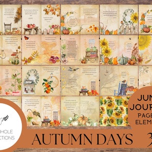 Autumn Days Junk Journal Kit, mit erhebenden Herbst-Zitaten und Poesie, bedruckbar, 31 Seiten, enthält mehr als 70 Herbst-Tags, Taschen, Tickets und mehr