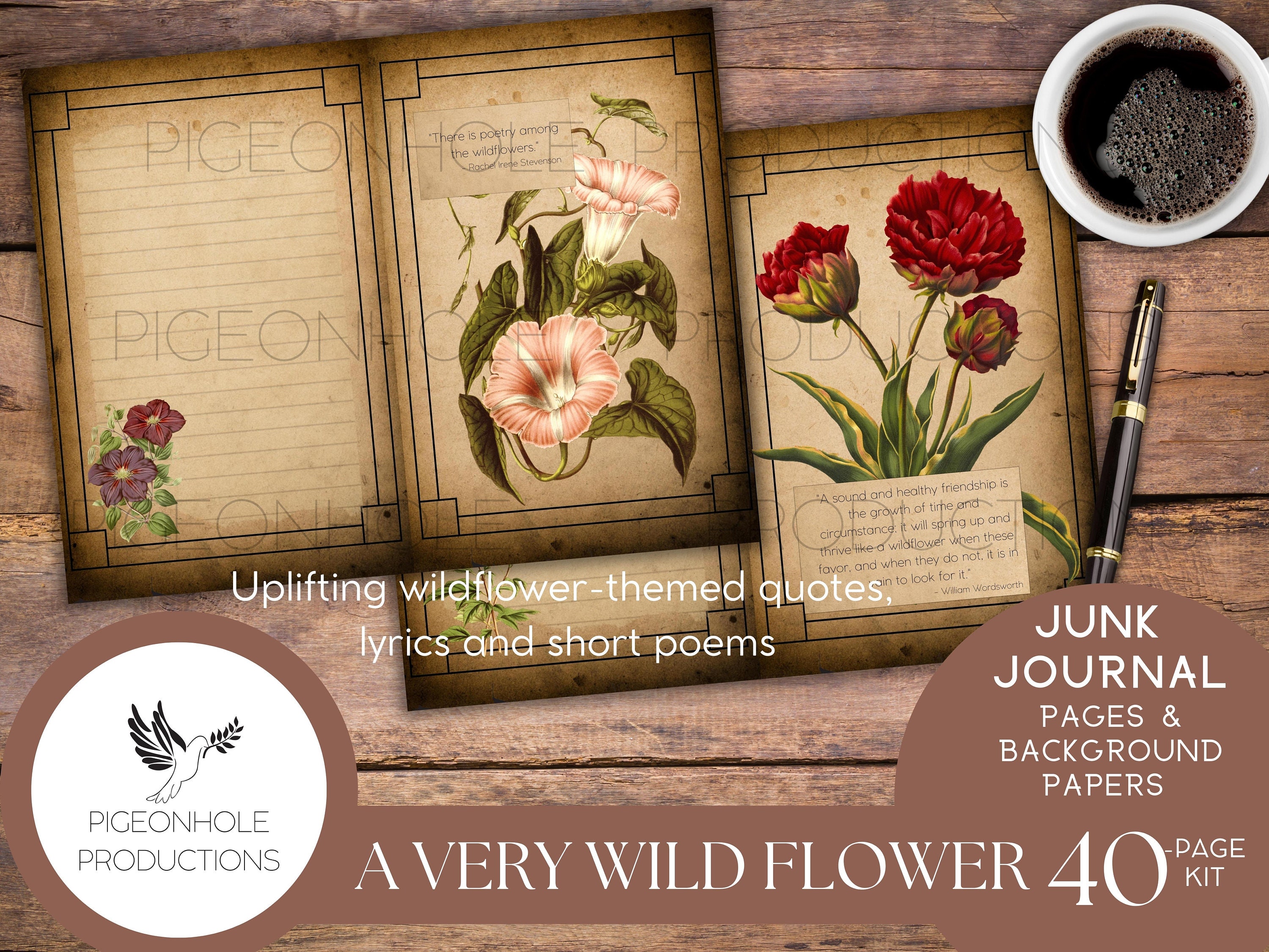 A Very Wild Flower Junk Journal Kit PRINTABLE 40 Pages - Etsy
