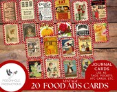 Vintage Food Advertising Junk Journal Cards, PRINTABLE, 20 cards for journals, ephemera, scrapbooking, decoupage, ATC, greeting cards, more!