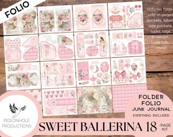 Sweet Ballerina Junk Journal FOLIO, PRINTABLE, cover, backings, pockets, belly band, tags, envelope, fussy cuts, more, very pretty kit!