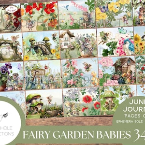 Pagine di diario "Fairy Garden Babies", STAMPABILI, 34 fogli di pagine collage, carte di sfondo e pagine di diario a righe, dolci fate!