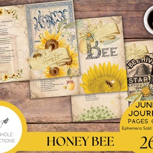 Páginas del diario basura de abejas de miel—IMPRIMIBLES—hermosas hojas de collage de abejas de miel y poemas de abejas—26 hojas de diario decorativas/de fondo/de respaldo/forradas