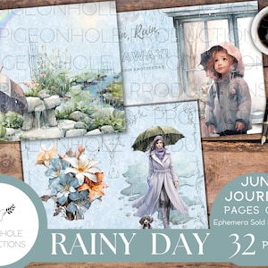 Kit de pages de journal pour les jours de pluie uniquement, imprimable, 32 feuilles de collage, lignées ou non, de belles images de jour de pluie pour le scrapbooking et autres travaux manuels en papier !