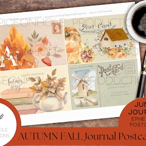 Autumn Fall Junk Journal Post Cards, PRINTABLE, use as journal cards, pockets, other ephemera and elements, pretty pastel autumn colors