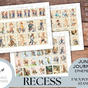 Francobolli postali finti con rientranza - STAMPABILI - Da utilizzare in diari spazzatura, agende, scrapbooking, collage o stampa su carta adesiva per adesivi