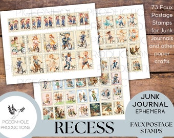 Recess Faux Postage Stamps—PRINTABLE—Use in junk journals, planners, scrapbooking, collage, or print on sticker paper for stickers