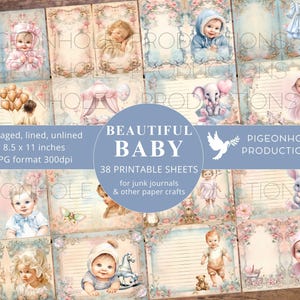 Prachtige Baby Junk Journal PAGINA'S, AFDRUKBAAR, 38 vellen, goed voor 76 dagboekpagina's, babyboek voor jongens en meisjes, efemere verschijnselen beschikbaar, geweldig cadeau