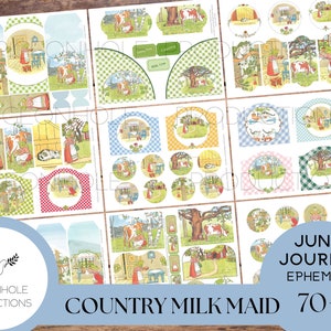 Diario basura Country Milk Maid EPHEMERA—IMPRIMIBLE—Más de 70 etiquetas, bolsillos, pegatinas y tickets adorables con ilustraciones antiguas