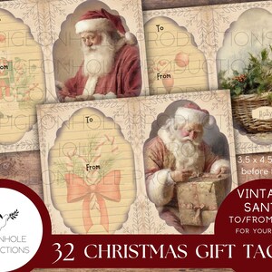 Etiquetas para regalo de Navidad, IMPRIMIBLES, 32 etiquetas Para/De para sus regalos, 3,5 x 4,5 pulgadas antes de doblar, doblar o no (como desee), ¡Papá Noel y más!