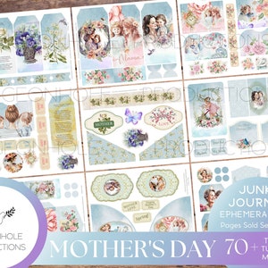 Diario spazzatura per la festa della mamma, EPHEMERA, STAMPABILE, oltre 70 etichette, pieghe, tasche, buste, tagli elaborati, adesivi, biglietti, etichette e molto altro!