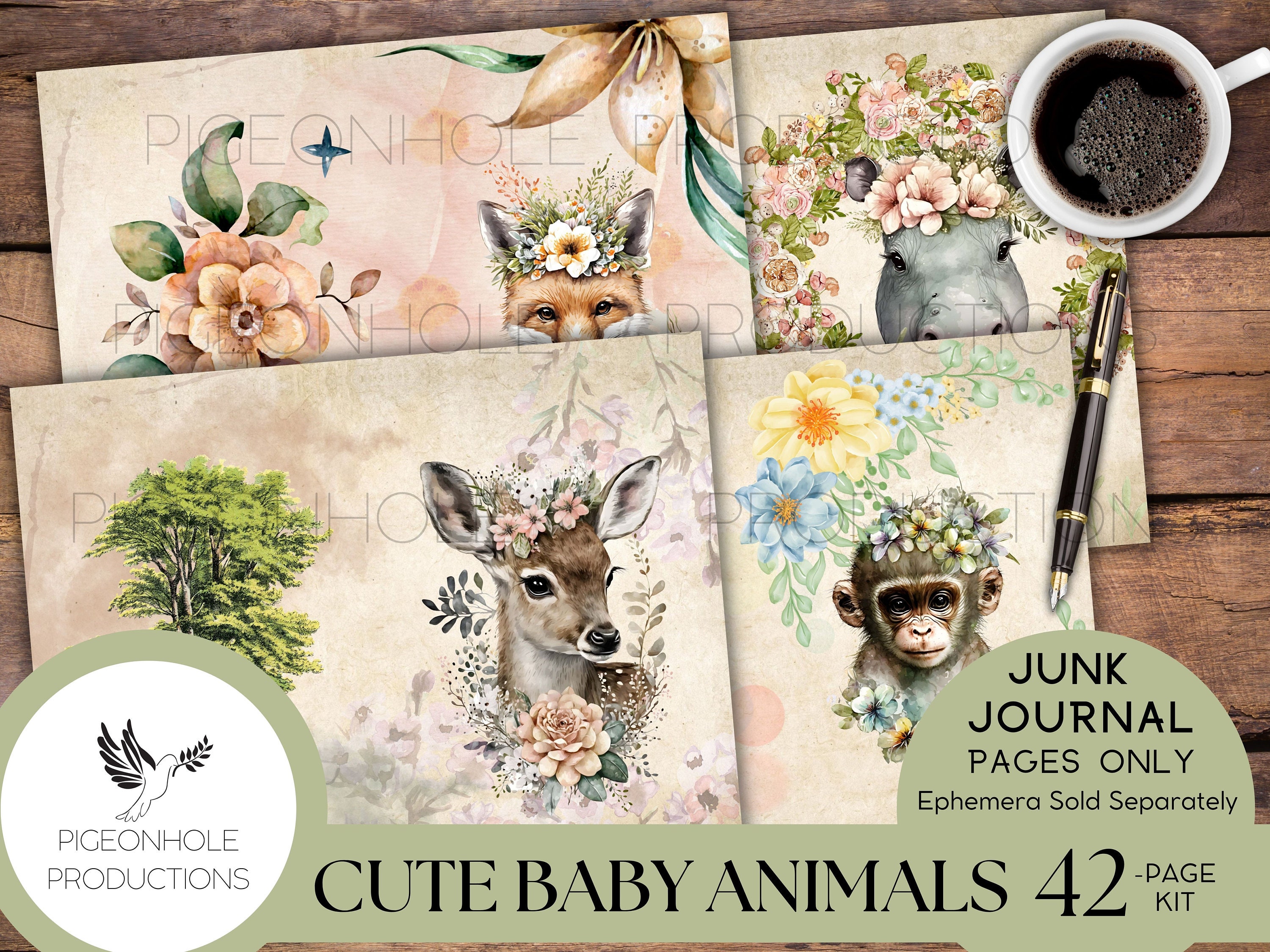 Cute Baby Animals Junk Journal Pages, PRINTABLE, 42 Sweet Baby Animals ...
