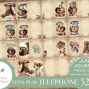 Lasst uns spielen Telefon Junk Journal Seiten zum Ausdrucken, bedruckbar, 32 Papiere, hübsche kleine beste Freunde Kleinkinder spielen im Flüstern Telefon, SWEET!