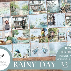 Kit de pages de journal pour les jours de pluie uniquement, imprimable, 32 feuilles de collage, lignées ou non, de belles images de jour de pluie pour le scrapbooking et autres travaux créatifs en papier !
