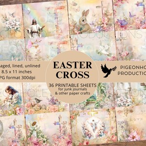 Kit di diario di Pasqua con croce, pagine e carte, STAMPABILE, 36 fogli di diario collage, a righe e non a righe raffiguranti la croce cristiana, grazioso