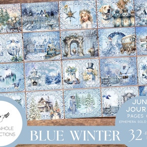 Pagine di diario spazzatura invernale blu, STAMPABILI, 32 collage, fogli di diario a righe e non a righe con scene invernali gelide, adorabili blu, belle immagini
