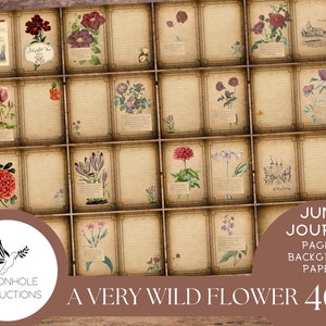 A Very Wild Flower Junk Journal Kit, IMPRIMABLE, 40 pages, belles fleurs vintage, citations édifiantes, paroles, poèmes, beaucoup d’espace de journal