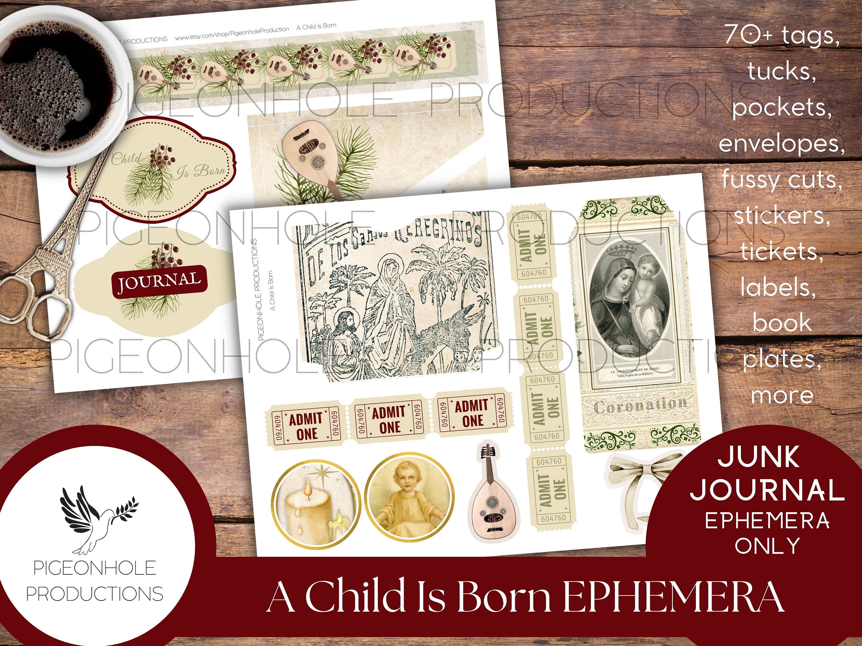 A Child is Born Christmas Junk Journal PRINTABLE, 70+ Tags, Tucks ...