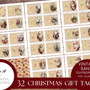 Etiquetas para regalo de Navidad, IMPRIMIBLES, 32 etiquetas Para/De para sus regalos, 3,5 x 4,5 pulgadas antes de doblar, doblar o no (como desee), ¡Papá Noel y más!