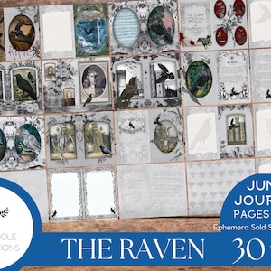 Solo las páginas del kit de diario basura de Raven—IMPRIMIBLE—Halloween Goth—tributo a The Raven & The Legend of Sleepy Hollow—¡hermosas escenas de pájaros!