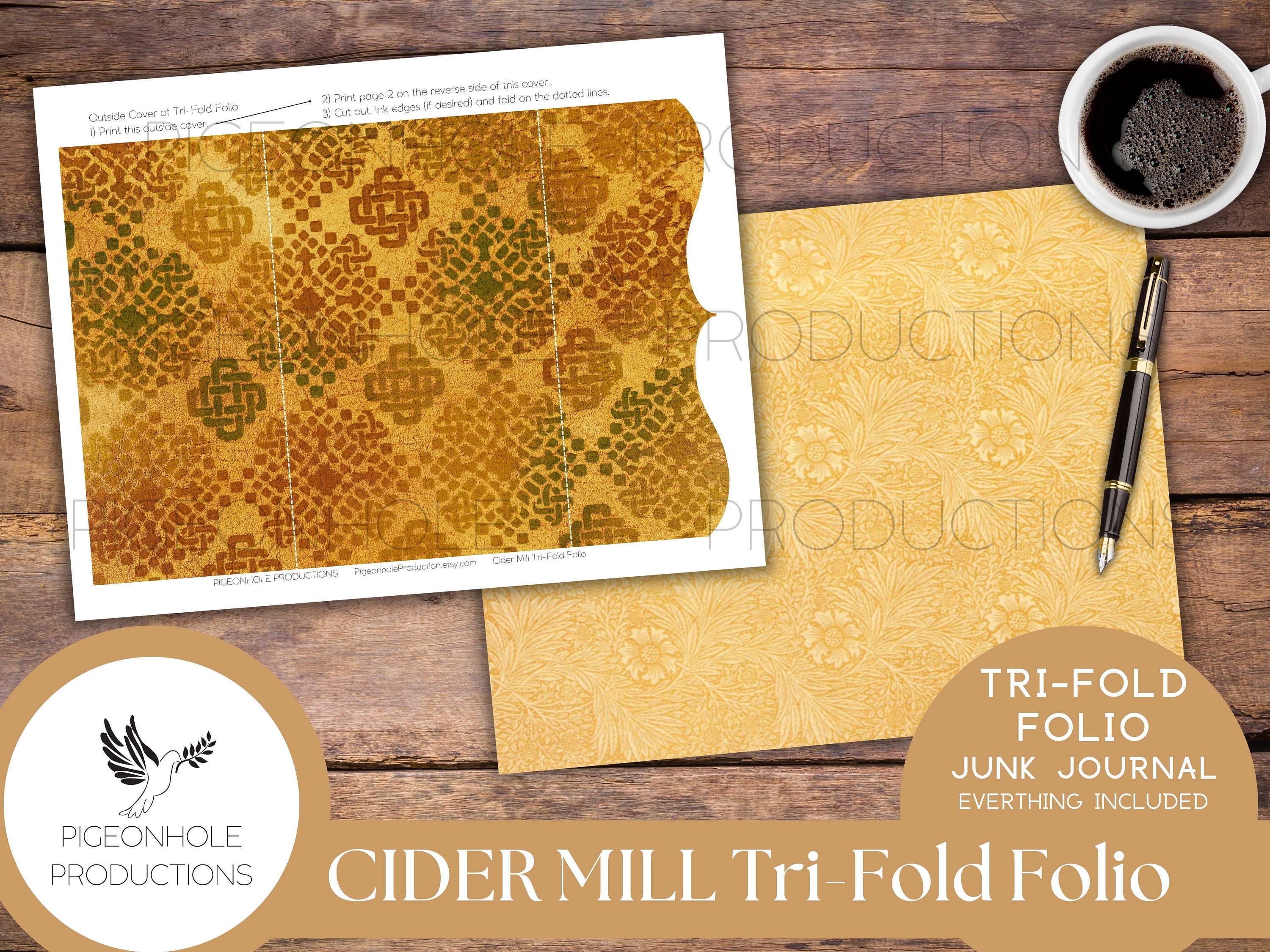 Cider Mill Junk Journal Tri-fold FOLIO, PRINTABLE, Cover, Backings ...