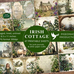Irish Cottage Junk Journal PAGES, IMPRIMABLE, kit de 47 pages pour 94 pages de journal, belles images de la campagne irlandaise, documents éphémères disponibles