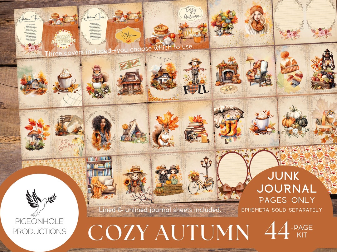 Cozy Autumn Junk Journal Pages Only Kit, PRINTABLE, 44 Sheets of ...