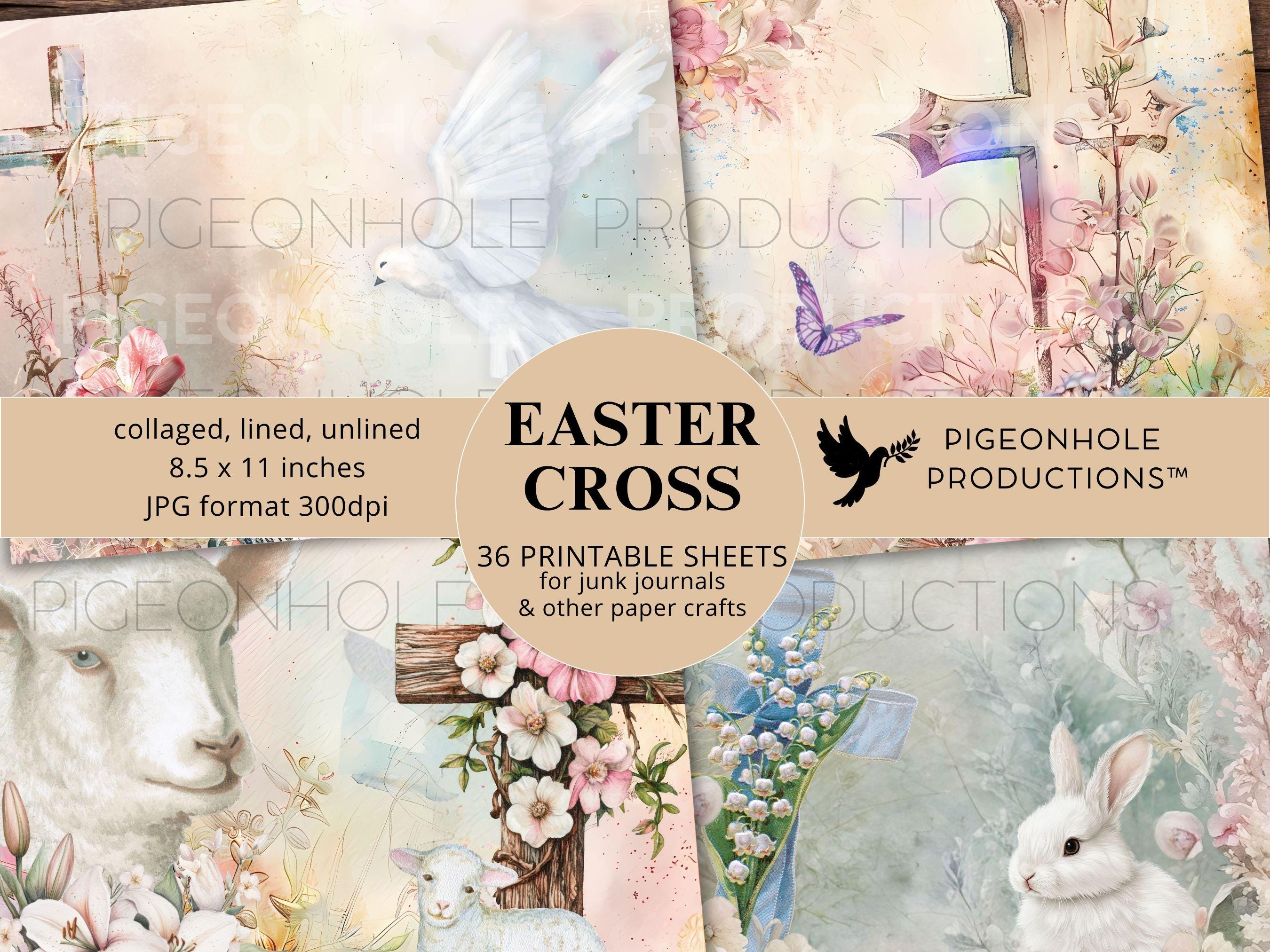 Easter Cross Junk Journal Kit Pages & Papers, PRINTABLE, 36 Collaged ...
