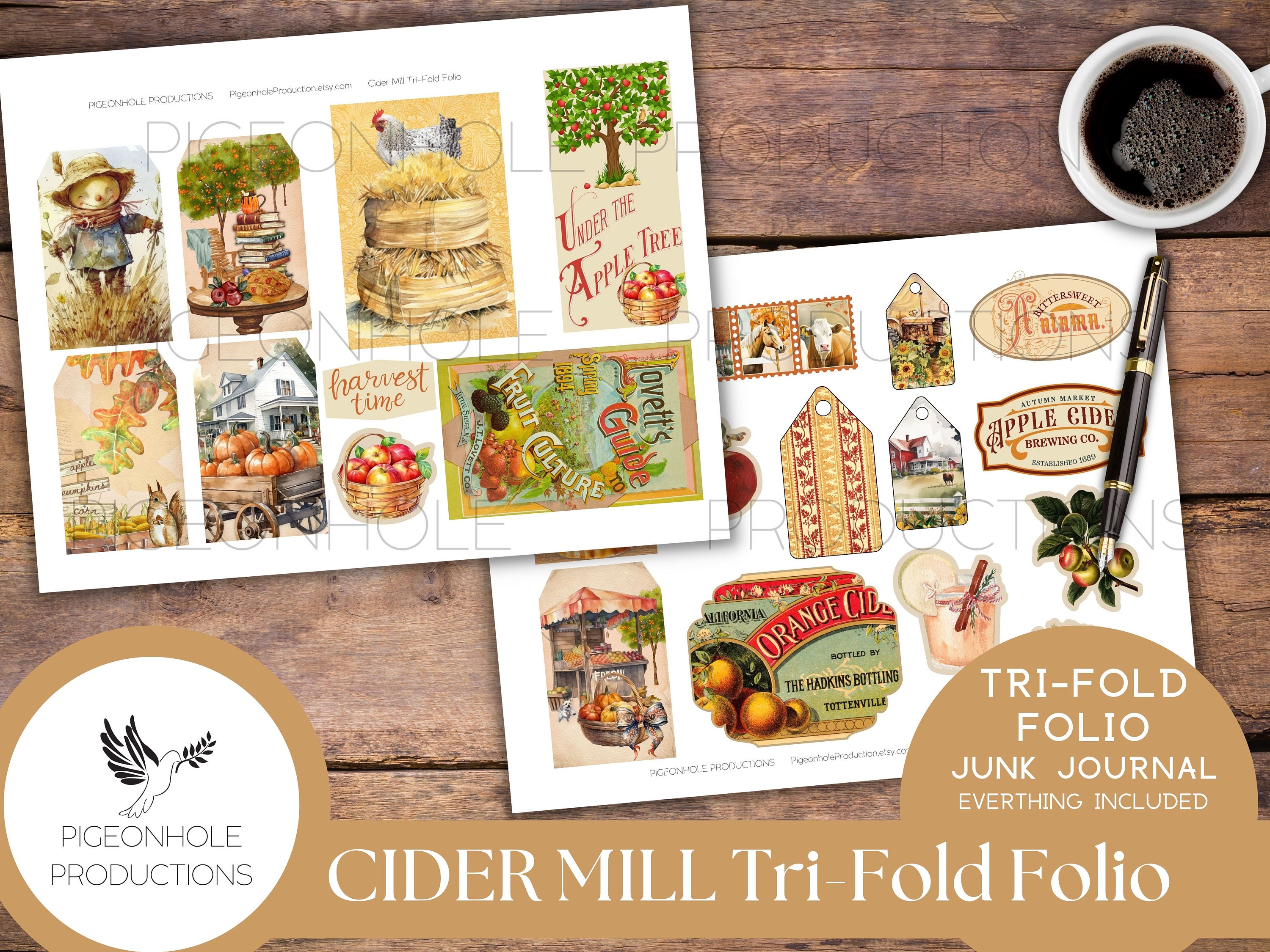 Cider Mill Junk Journal Tri-fold FOLIO, PRINTABLE, Cover, Backings ...