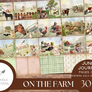Kit di sole pagine del diario On the Farm Junk Journal, STAMPABILE, 30 fogli di diario, a righe e senza righe, per un totale di 60 pagine di diario, meraviglioso!
