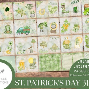 St. Patrick&#39;s Day Junk Journal Pages—PRINTABLE—31 page kit makes 62 journal pages—cute, whimsical, cheery Irish images—ephemera available