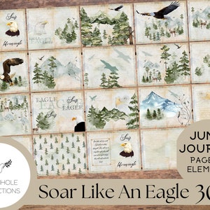 Soar Like An Eagle Junk Journal Kit - STAMPABILE - 30 fogli di pagine di diario, documenti di base, elementi effimeri - belli ed edificanti