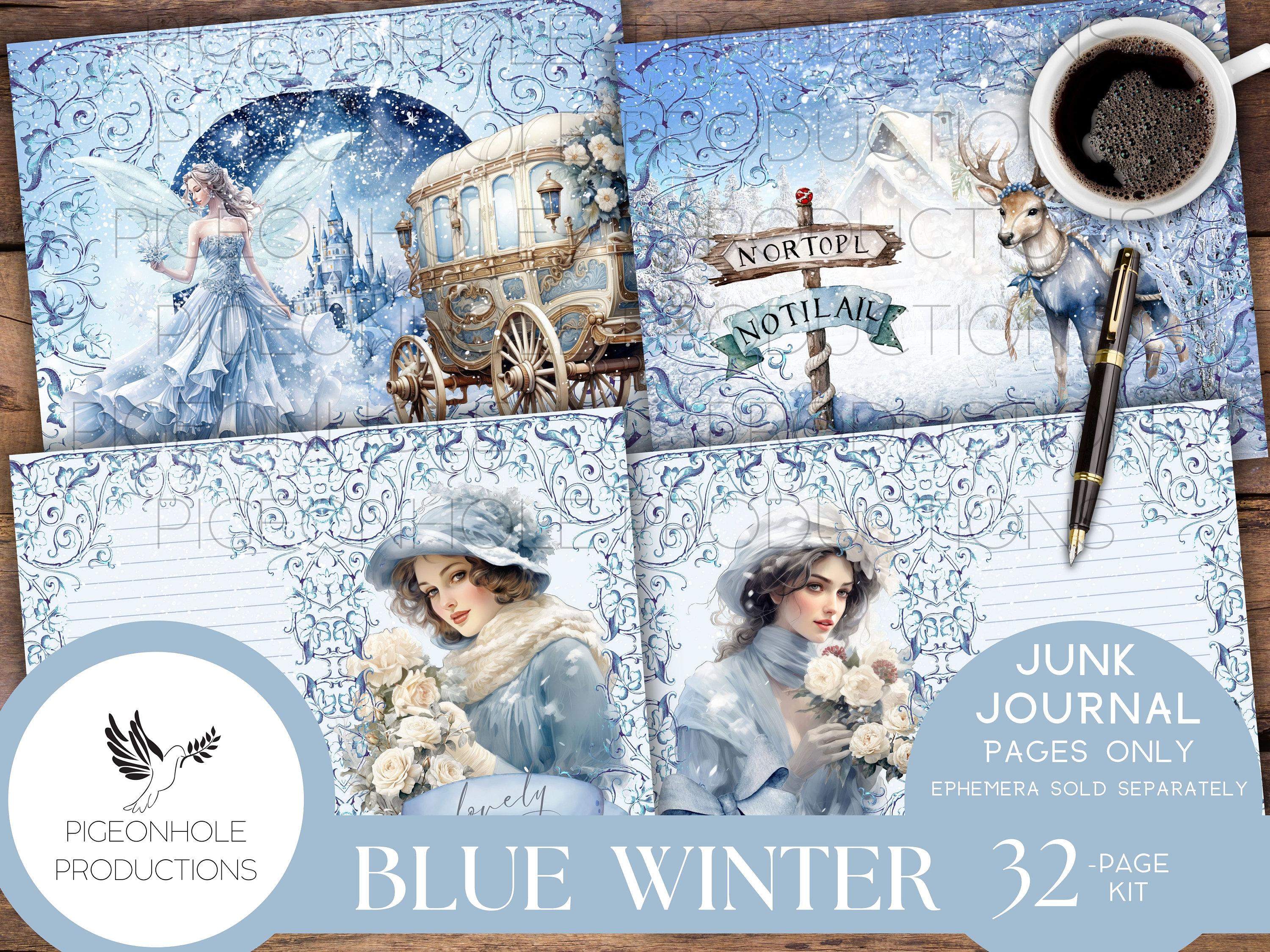 Blue Winter Junk Journal Pages PRINTABLE 32 Collage Lined & - Etsy