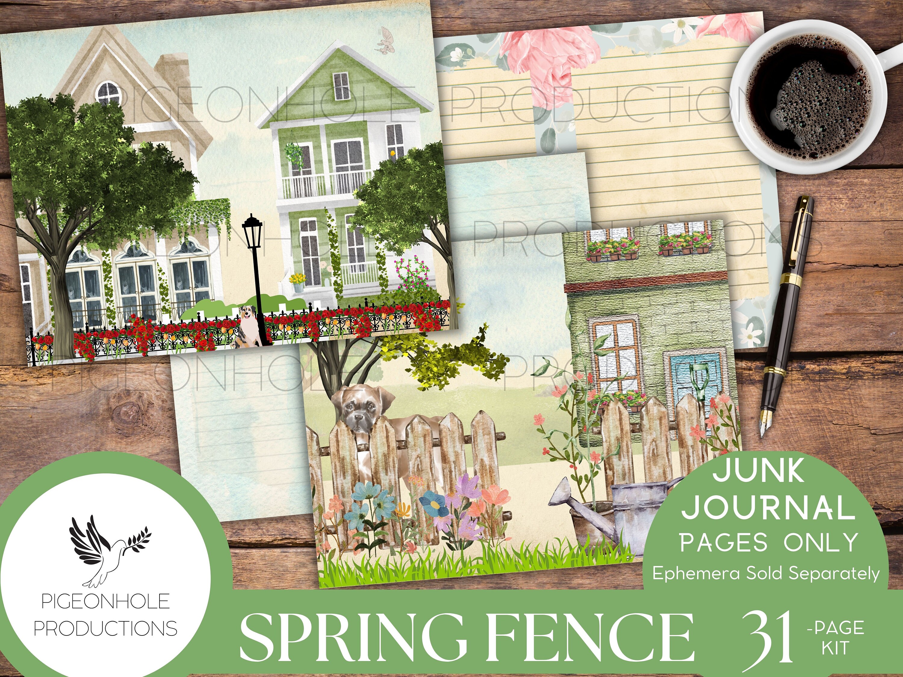 Spring Fence Junk Journal Pages—printable—31 Decorative/background ...