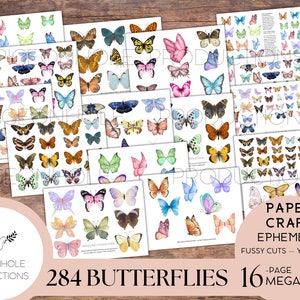 Mega Pack de 284 papillons, coupes difficiles, journaux indésirables à imprimer scrapbooking, travaux manuels, fabrication de cartes, étiquettes éphémères, modèle contextuel et instructions