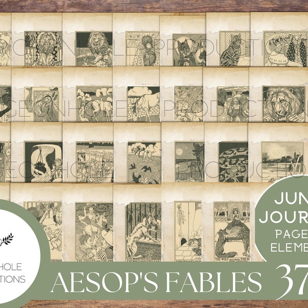 Aesop's Fables Junk Journal Kit, PRINTABLE, 37 pages, backgrounds, ephemera, for literature lovers, based on fable fantasy literature