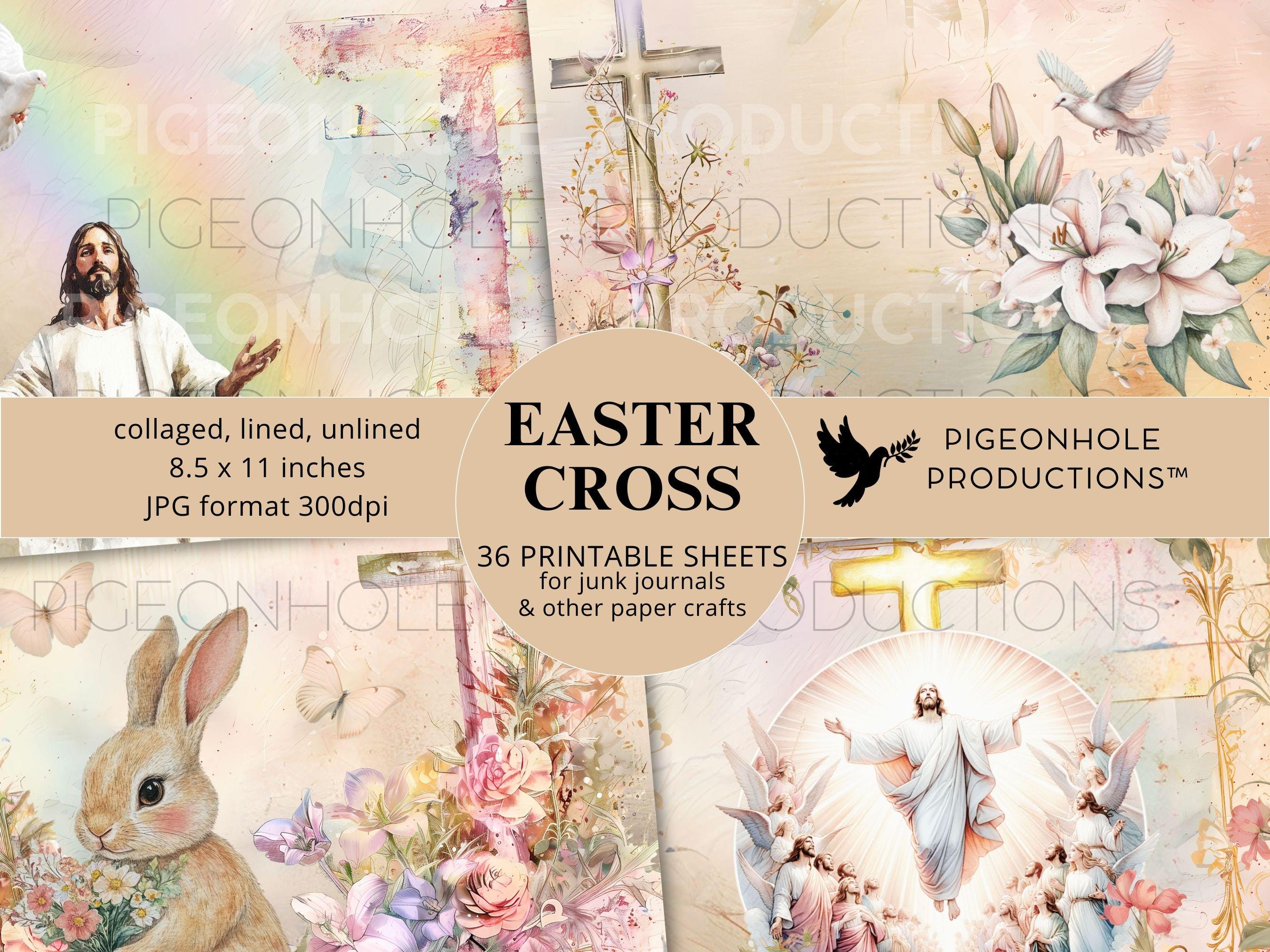 Easter Cross Junk Journal Kit Pages & Papers, PRINTABLE, 36 Collaged ...