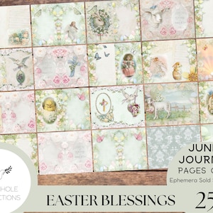 Pagine del kit del diario spazzatura delle benedizioni pasquali - STAMPABILE - 20 fogli - Belle immagini vintage di Pasqua, Cristo è risorto, fiori, coniglietti in colori pastello