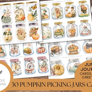 30 cartes journal pour la cueillette de citrouilles, imprimables, pour des cartes de journal d'automne, des étiquettes, des plis, des cartes de voeux ou d'autres objets éphémères d'automne, c'est joli !