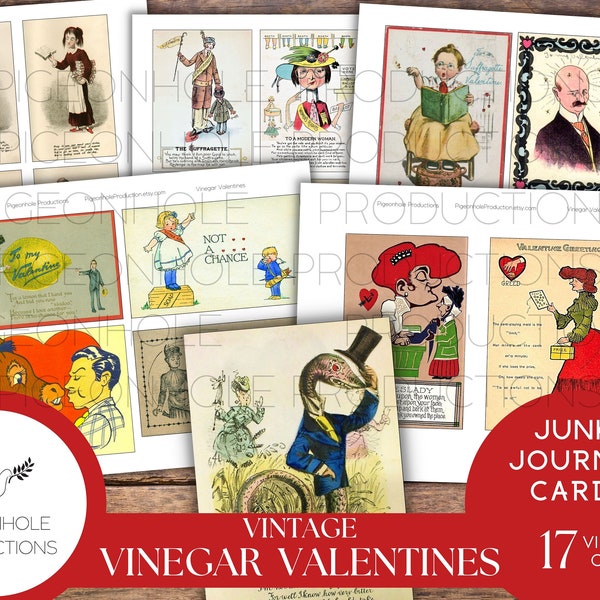 Vinegar Valentines Junk Journal Cards, PRINTABLE, 17 rude, insulting vintage Vinegar Valentines, popular during the Victorian era, wild!