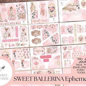 Sweet Ballerina Junk Journal EPHEMERA—PRINTABLE—70+ journal cards, tags, tucks, pockets, envelopes, tickets, more—page kit sold separately