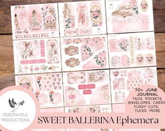 Sweet Ballerina Junk Journal EPHEMERA—PRINTABLE—70+ journal cards, tags, tucks, pockets, envelopes, tickets, more—page kit sold separately