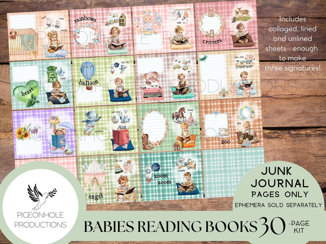 Babies Reading Books Junk Journal Pages, PRINTABLE, 30 Sheets of ...