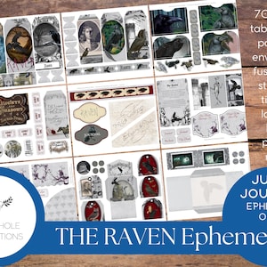 The Raven Junk Journal EPHEMERA uniquement - IMPRIMABLE - Halloween gothique - hommage au corbeau et à la légende de Sleepy Hollow - de belles scènes d'oiseaux !