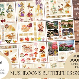 Champignons Papillons Escargots Journal éphémère — IMPRIMABLE — Plus de 100 étiquettes, pochettes, pochettes, enveloppes, intercalaires, billets, étiquettes, ex-libris