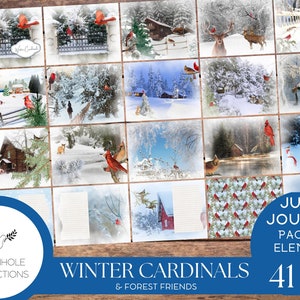Kit Winter Wonderland Junk Journal con uccello cardinale invernale e amici della foresta, STAMPABILE, include pagine e tutto il materiale informativo necessario, vedi descrizione!