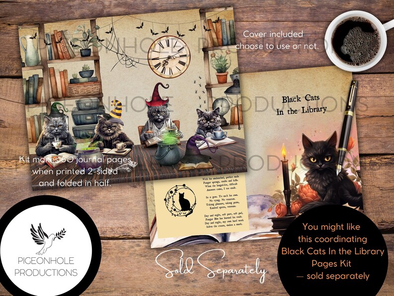 Black Cats in the Library Junk Journal EPHEMERA, PRINTABLE, 70+ Tags ...