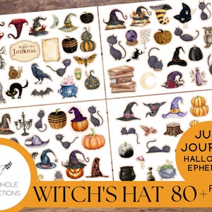 Witch's Hat Halloween FUSSY CUTS—PRINTABLE—80+ witch hats, cats, bats, owls, haunted mansions, ravens, spiders, pumpkins—for you to cut out